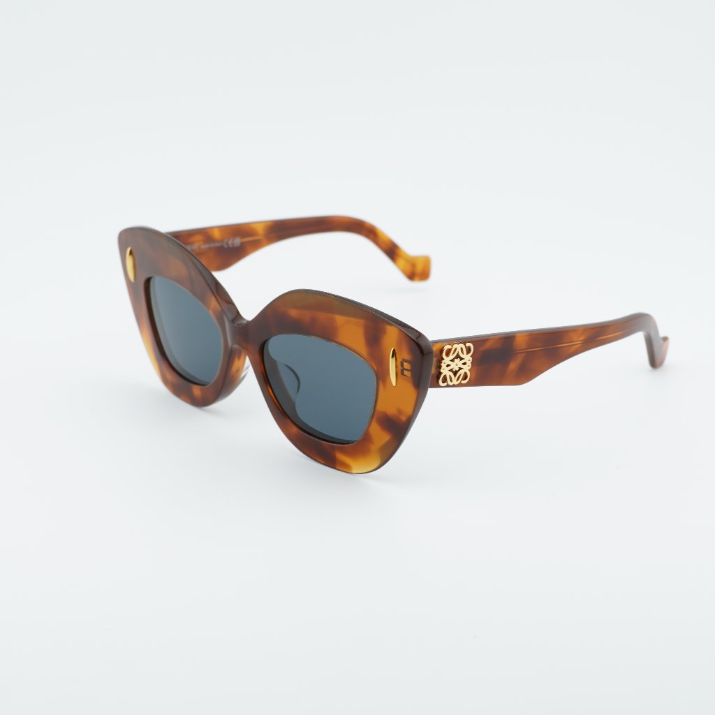 Loewe Lw40127f 53v Sunglasses Shiny Havana Cat Eye Frame, Blue Lenses